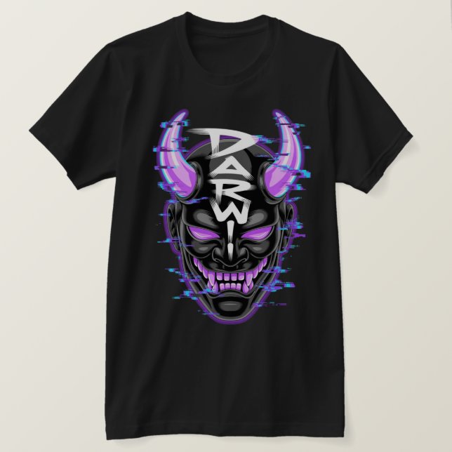 Camiseta "Máscara Oni Neon Glitch - DARW" (Frente do Design)