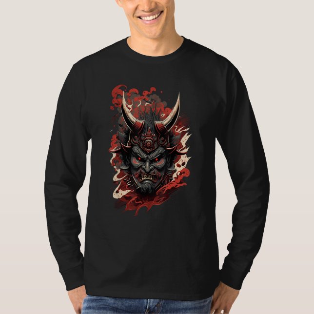 Camiseta Máscara Tradicional Japonesa de Demônio, Diabo Oni (Frente)