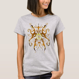 Camiseta Máscara Tribal Dourada Elegante Design Abstrato
