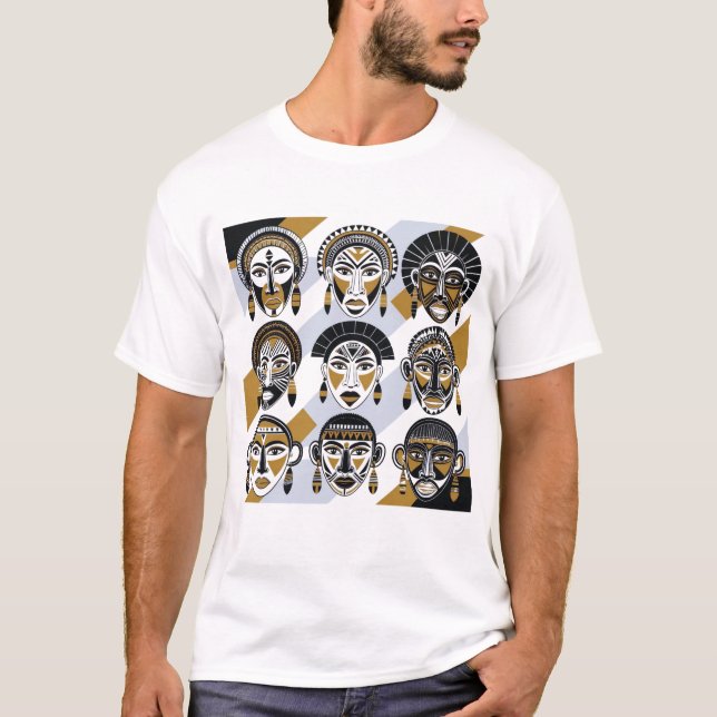 Camiseta Máscara Tribal Fierce em Grade  (Frente)