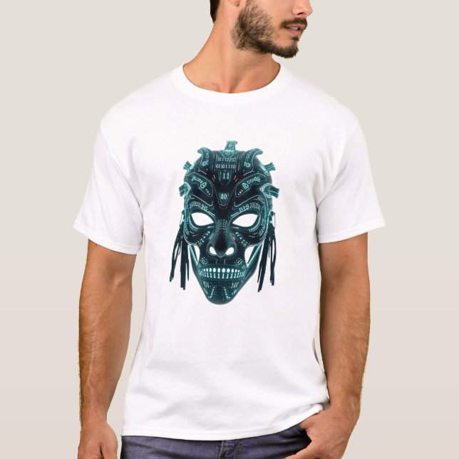 Camiseta Máscara Tribal no Código Binário (Frente)