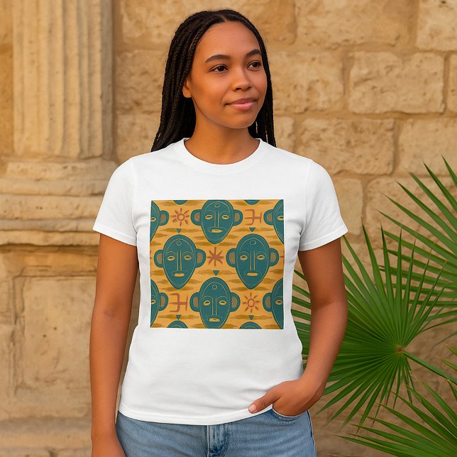 Camiseta Máscara Tribal - Padrão do Rosto Étnico Africano (Criador carregado)