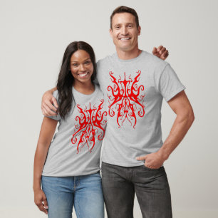 Camiseta Máscara Tribal Vermelha Elegante Design Abstrato