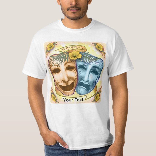 Camiseta Máscaras de Ator Laranja Azul (Frente)