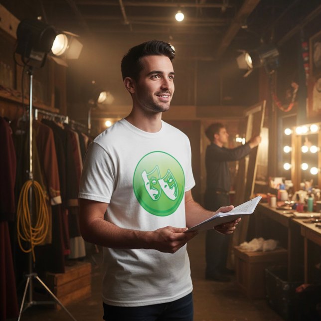 Camiseta Máscaras de Comédia e Tragédia em Verde (Criador carregado)