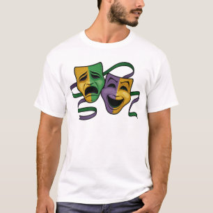 Camiseta Máscaras Teatrais Festivas de Mardi Gras Felizes e