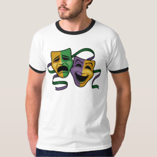 Camiseta Máscaras Teatrais Festivas de Mardi Gras Felizes e