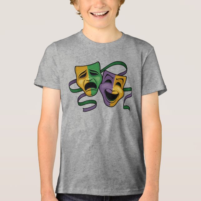 Camiseta Máscaras Teatrais Festivas de Mardi Gras Felizes e (Frente)