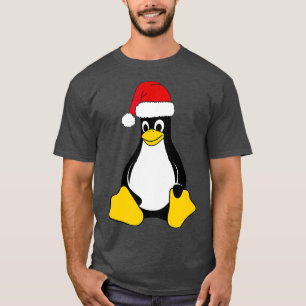 Camiseta Mascot Linux Tux o Geek do Nerd Penguin Santa Hat
