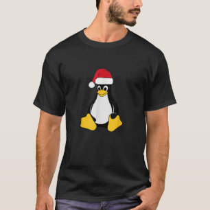 Camiseta Mascot Linux Tux o Geek do Nerd Pinguin Santa Hat 