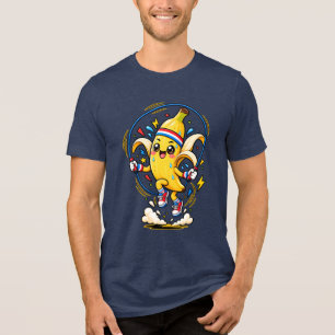 Camiseta Mascote de Banana Feliz Pulando Corda Cartoon Fitn