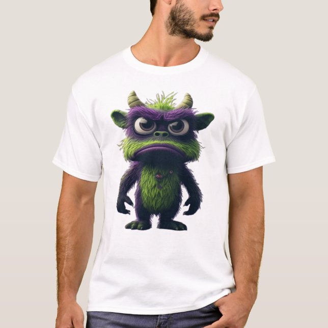 Camiseta Mascote de desenho animado de monstro fofinho e ra (Frente)