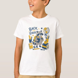 Camiseta Mascote de Guaxinim de Volta às Compras Escolares