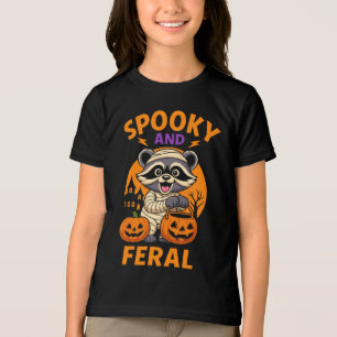 Camiseta Mascote de guaxinim fofo em abóbora assustadora de