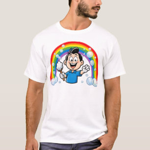 Camiseta Mascote de Limpeza Fofo Desenho Animado Arco-íris 