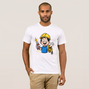 Camiseta Mascote Eletricista Energético Relâmpago Arte de D