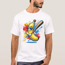 Mascote Engraçado de Banana Balançando Beisebol Dr