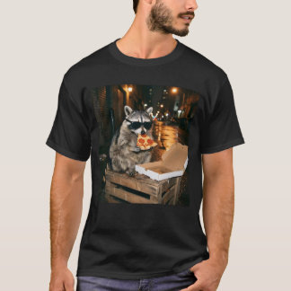 Camiseta Mascote Guaxinim Legal Comendo Pizza Ilustração Ci