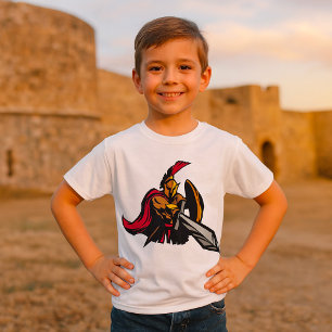 Camiseta Mascote Guerreiro Espartano Vermelho e Dourado Ous