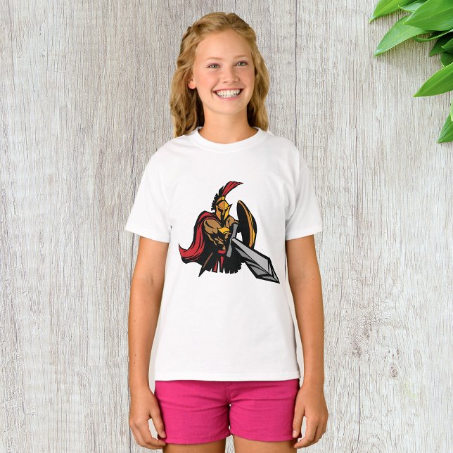 Camiseta Mascote Guerreiro Espartano Vermelho e Dourado Ous (Criador carregado)