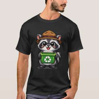 Camiseta Mascote Kawaii de Reciclagem de Guaxinim