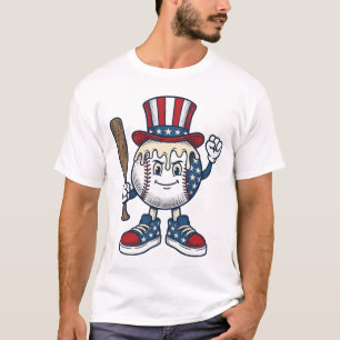 Camiseta Mascote Patriótico de Beisebol Desenho de Gravura