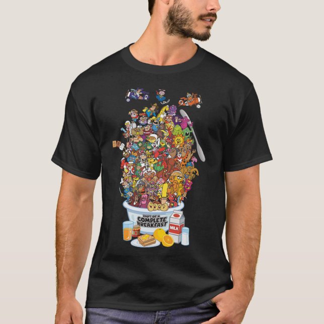 Camiseta Mascotes de Cereais - Parte de um Café da Manhã Co (Frente)