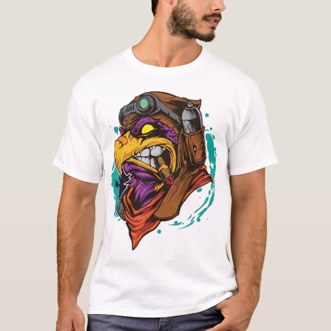 Camiseta masculina, águia fumando cigarro (Frente)