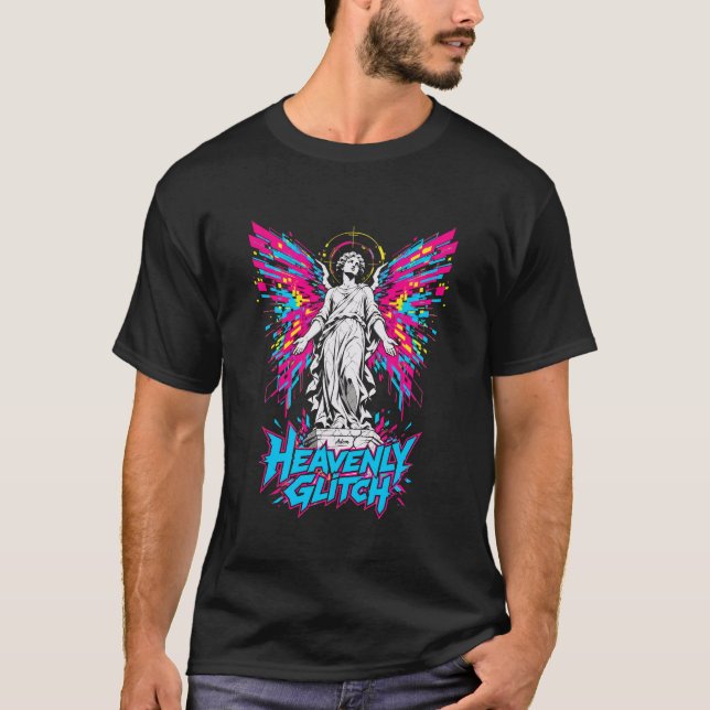 Camiseta Masculina Anjo Glitch Celestial Gráfico (Frente)