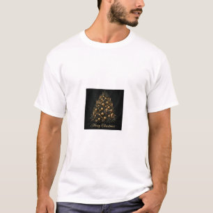 Camiseta masculina árvore de Natal dourada Feliz N