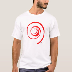 Camiseta masculina branca com redemoinho vermelho