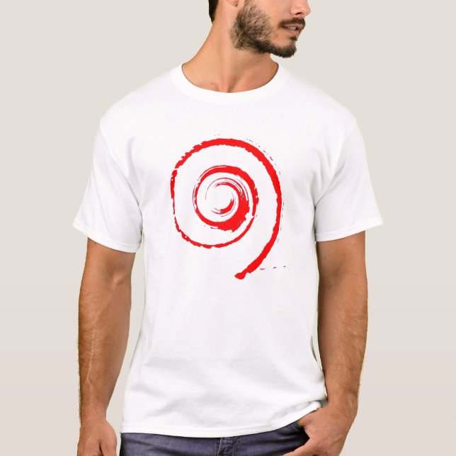 Camiseta masculina branca com redemoinho vermelho (Frente)
