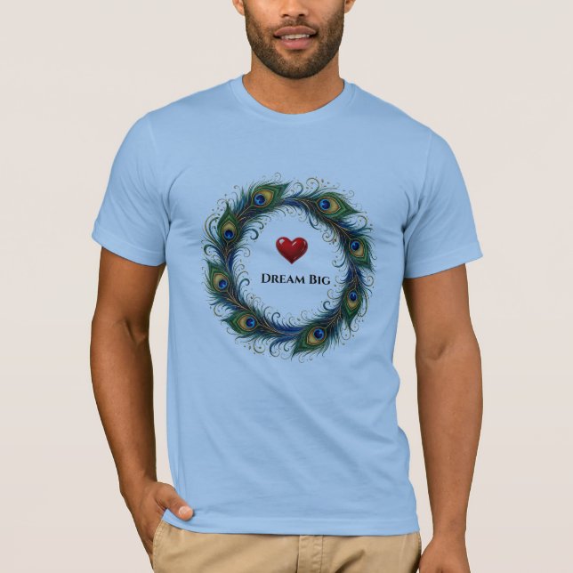 Camiseta masculina Círculo de Pena de Pavão Sonhe  (Frente)