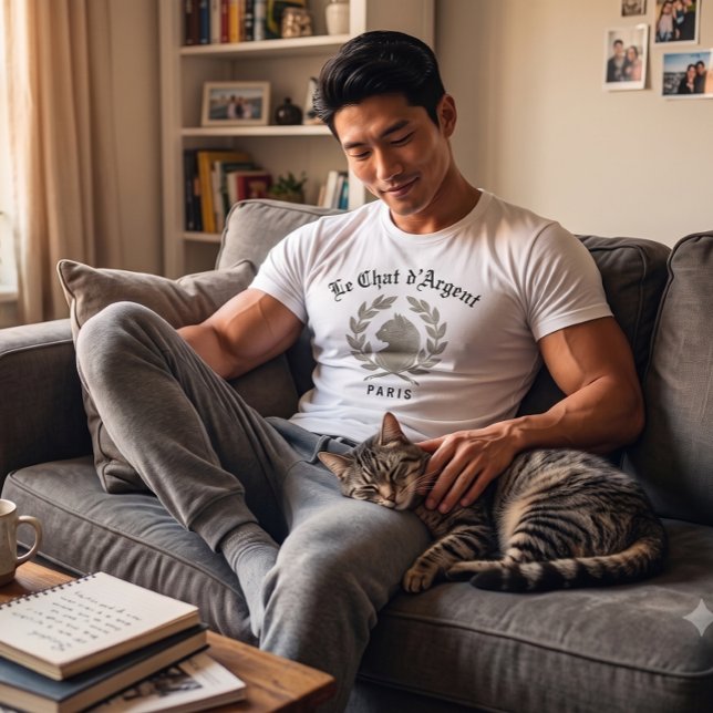 Camiseta masculina clássica branca Le Chat d'Argen (Criador carregado)