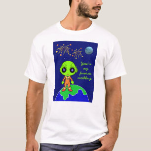 Camiseta masculina com Alienígena e fogos de artif