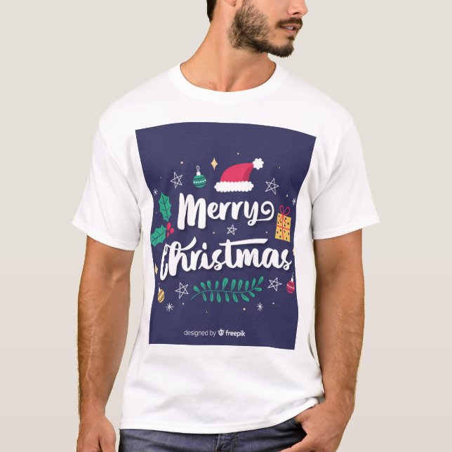 Camiseta masculina com Design de Natal Feliz (Frente)