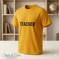 Camiseta masculina com estampa 'TEACHER' em dourad