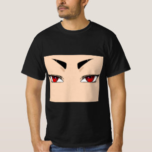 Camiseta masculina com olhos de anime vermelhos e 