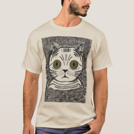 Camiseta masculina com retrato gráfico de gato eng