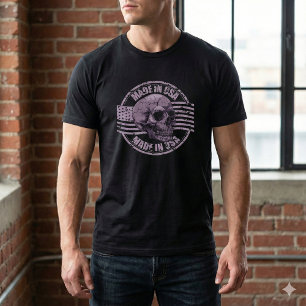 Camiseta Masculina Crânio Roxo Distorcido Feita no
