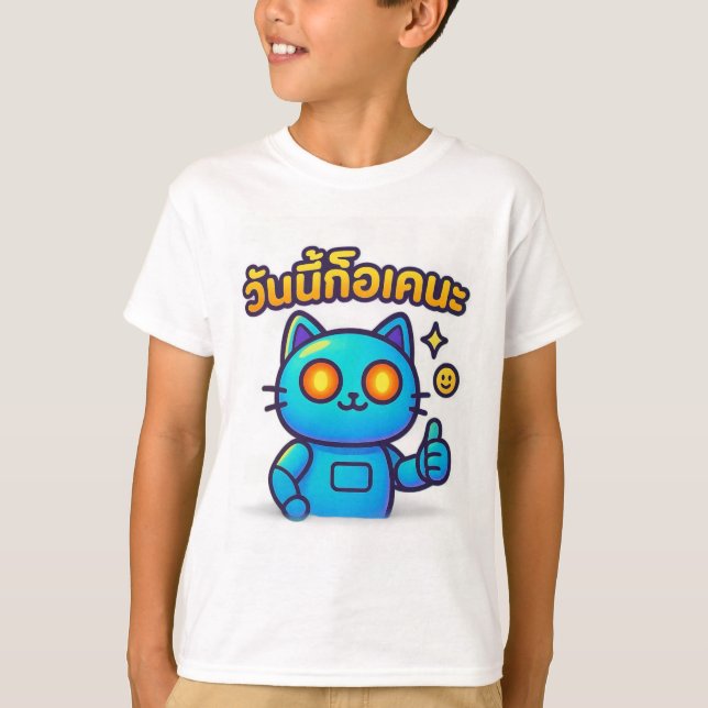 Camiseta masculina Cyber-Cat Thumbs Up (Frente)
