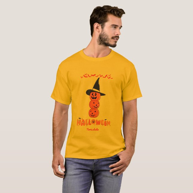 Camiseta masculina de abóbora de Halloween fofa (Frente Completa)