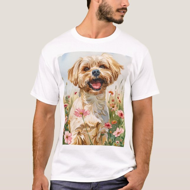 Camiseta masculina de aquarela maltesa (Frente)