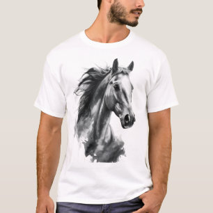 Camiseta Masculina de Arte em Aquarela de Cavalo M