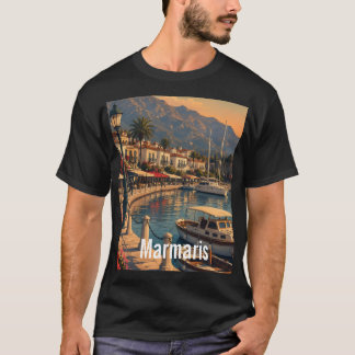 Camiseta masculina de arte retrô do porto costeiro