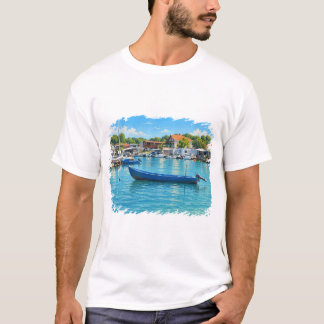 Camiseta Masculina de Barco de Pesca Azul do Porto