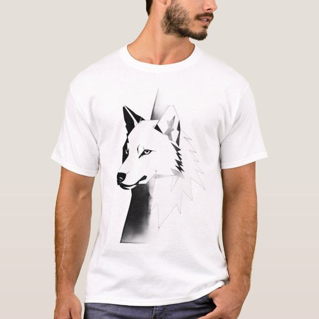 Camiseta masculina de cabeça de lobo geométrica ou (Frente)
