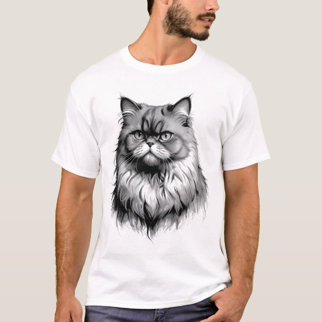 Camiseta masculina de esboço de gato persa preto (Frente)
