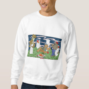 Camiseta masculina de homens-lobos comendo pizza