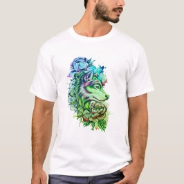 camiseta masculina de lobo colorido